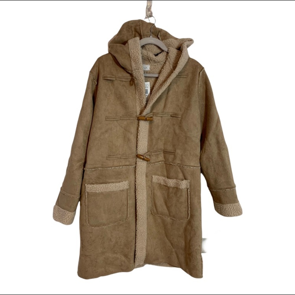 NWT Sage The Label Tan Faux Shearling Coat Jacket Fisherman’s Toggle Women's S